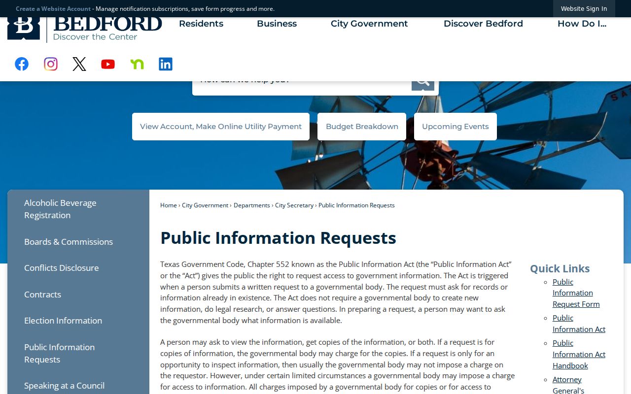 Bedford residents directory public information request guidance
