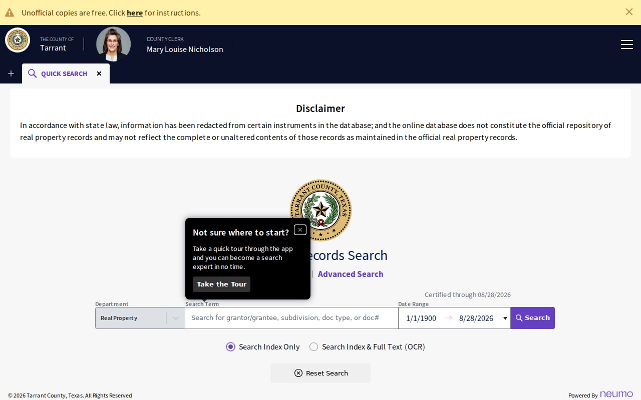 Bedford residents directory Tarrant County Official Records search