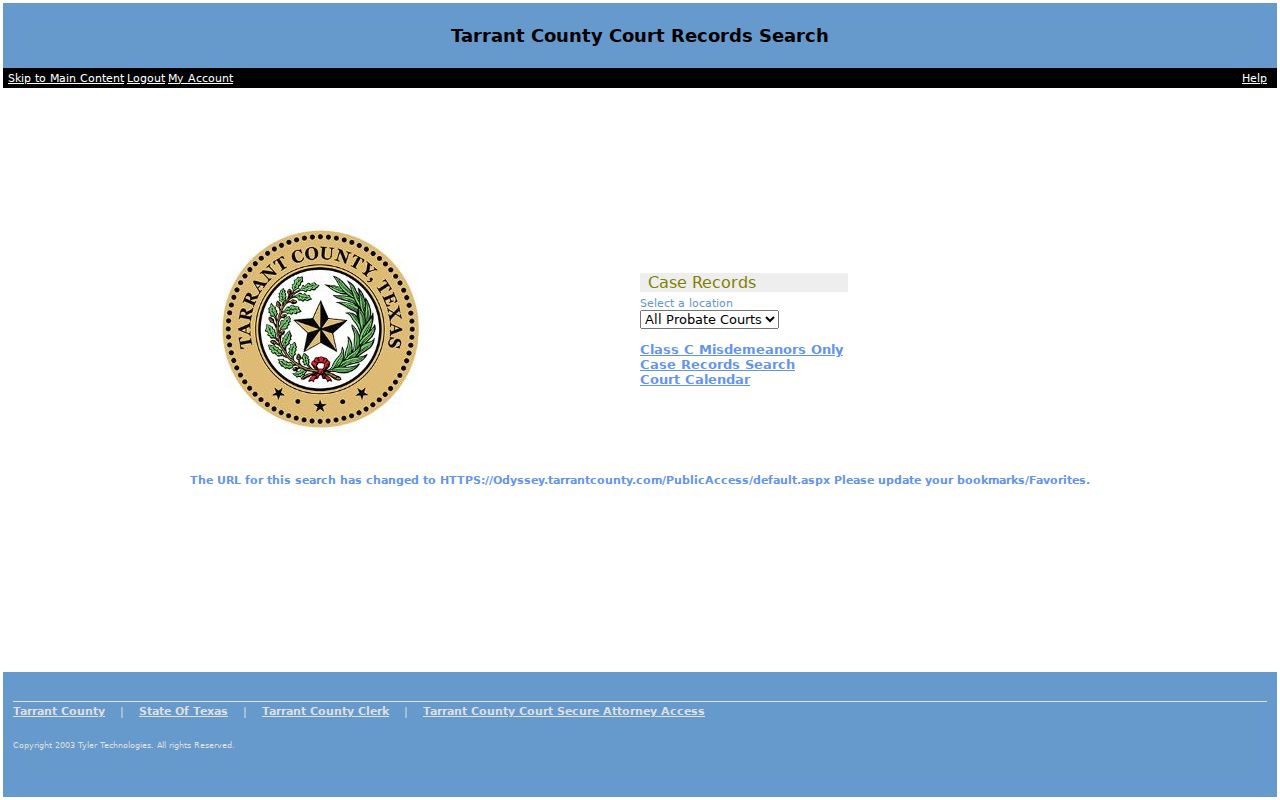 Bedford resident lookup view of the Tarrant court-search portal