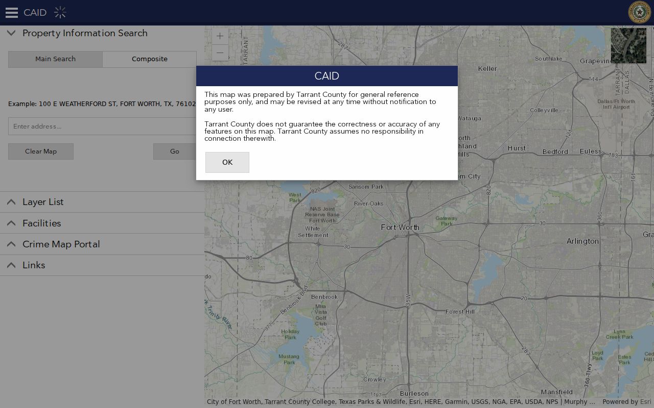 Bedford street directory CAID parcel map and layer controls
