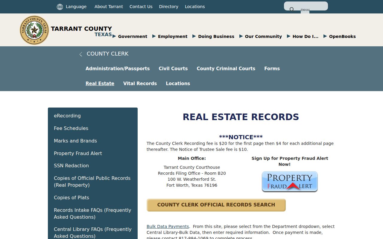 Bedford street directory Tarrant County real-estate records guidance