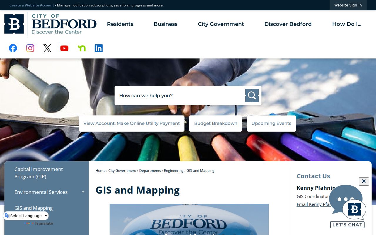 Bedford ZIP code directory view of City of Bedford GIS and mapping resources